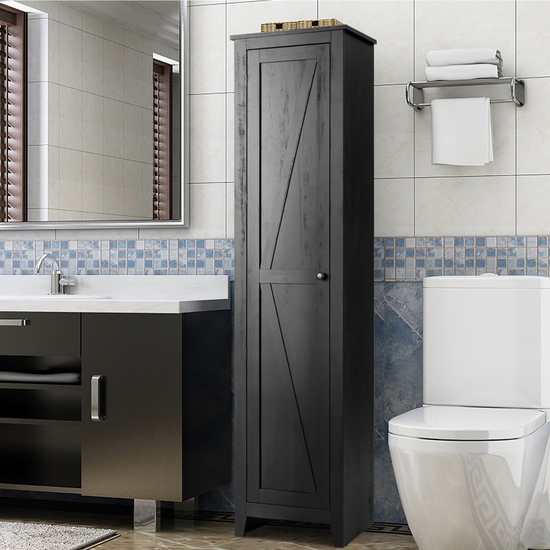 Gracie Oaks Hakana 17" W x 72" H x 16" D Free-Standing Bathroom Cabinet ...